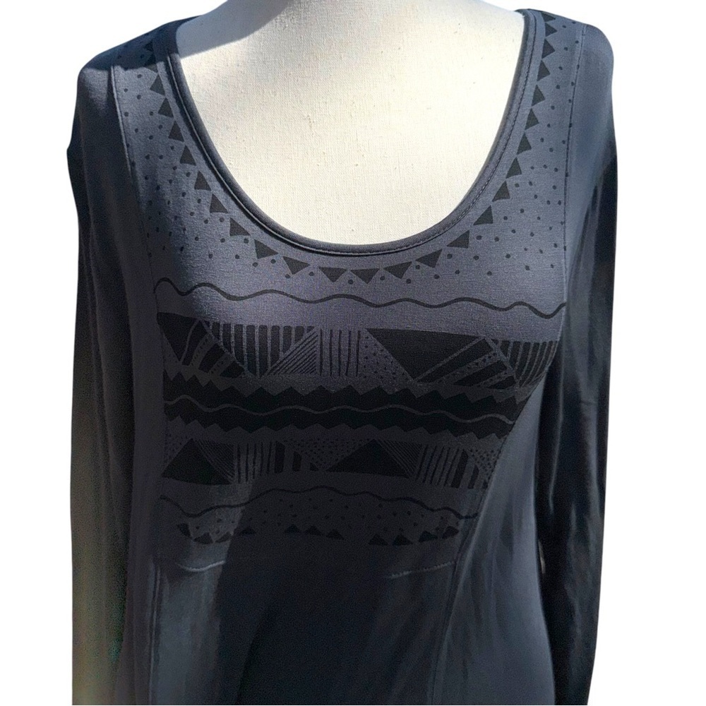 GUDRUN SJODEN Gray Abstract Lagenlook Long Sleeve Blouson Midi Dress Size M - Picture 5 of 14